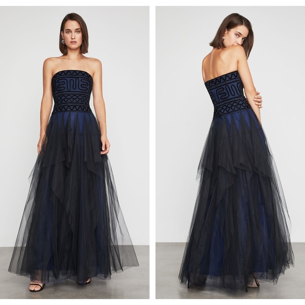 BCBGMaxAzria Strapless Embroidered Lace Gown Dress 4